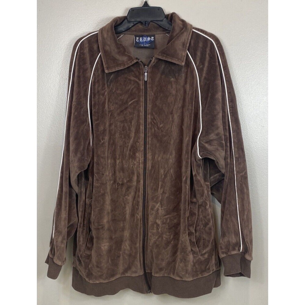 VINTAGE TRUST USA MEN'S TRACK JACKET FULL ZIP BROWN SIZE LARGE